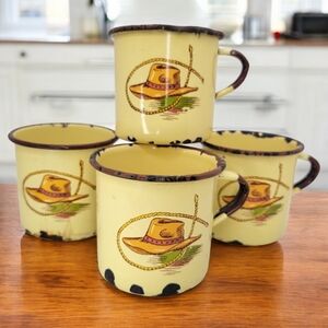 4 Vintage Monterrey Western Ware Enamelware Cups Camping Coffee Cups Southwest